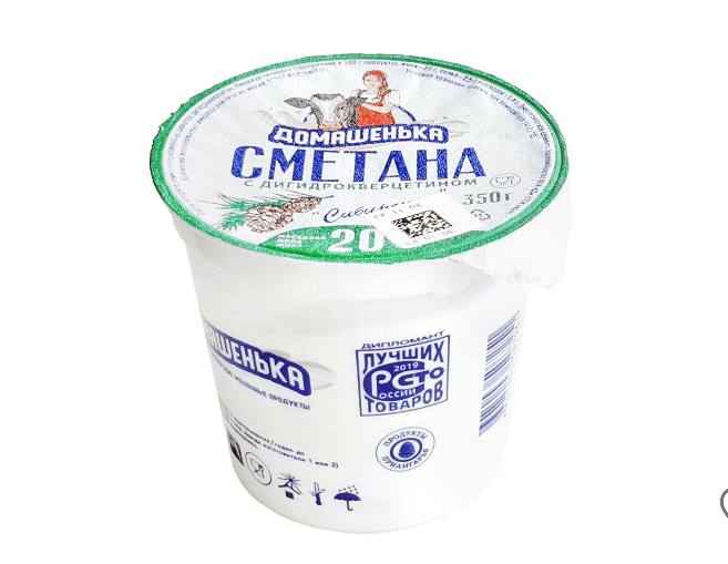 Фото Сметана с дигидрокверцитином мдж 20% 350 гр. стакан