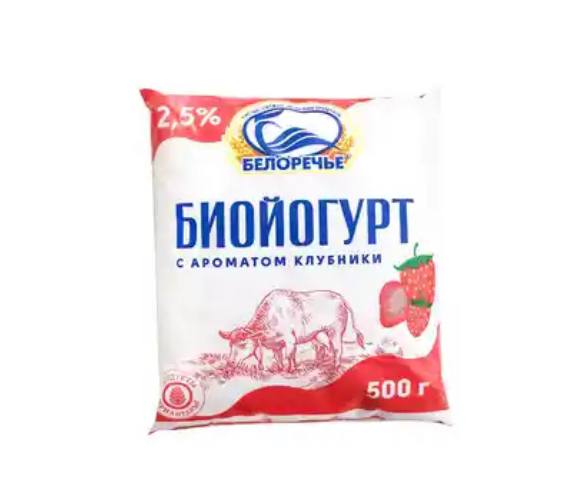 Фото Биойогурт с ароматом клубники 2,5% 500 гр. пакет